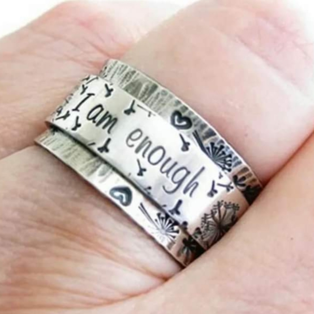 I Am Enough Ring, Women's Silver Ring, Dandelions Sz 8, 9, or 10, Christmas Gift